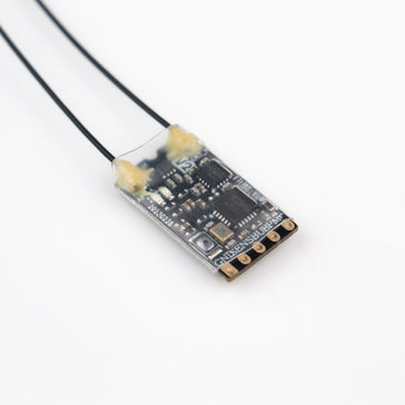 Flysky FTr16S AFHDS3 micro receiver showing dual antennas and serial output connection pads | SoarSky