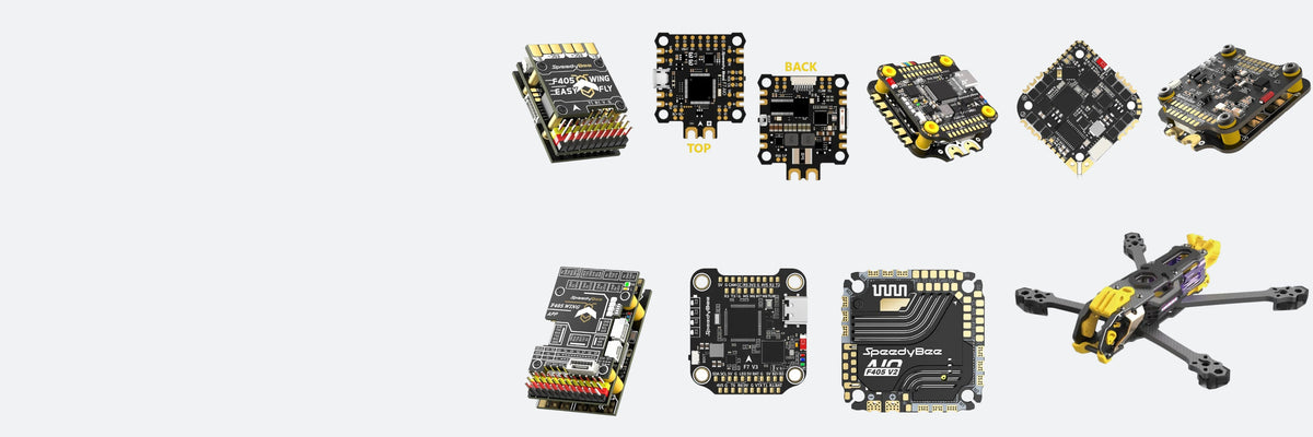 SpeedyBee FPV flight controllers, ESC stacks, frames and drone accessories