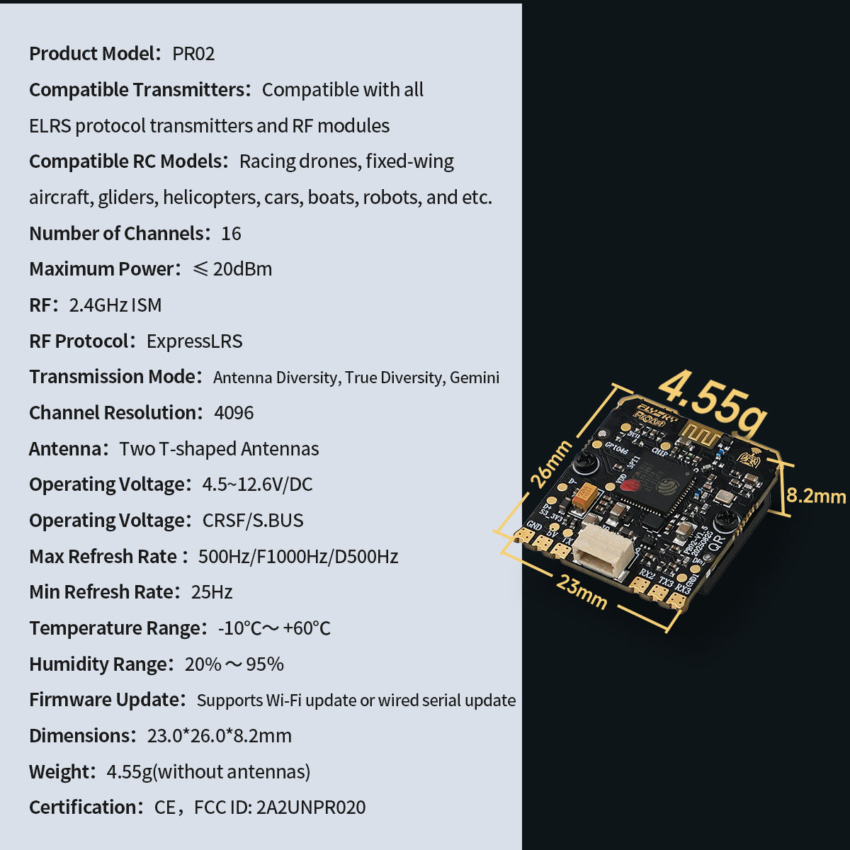 Flysky PR02 True Diversity ELRS Receiver – Dual-Chip 2.4GHz for FPV Drone & RC Aircraft