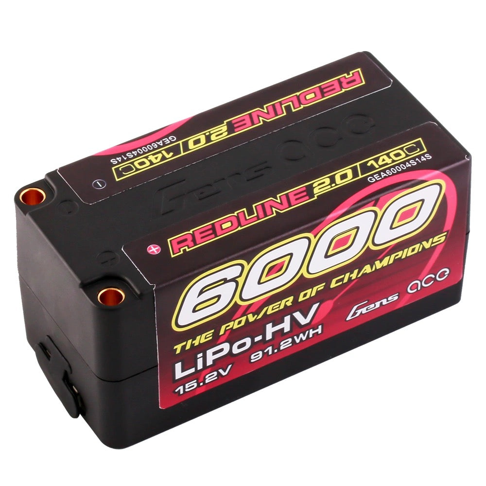 Gens Ace 6000mAh 4S 15.2V 140C HardCase 69# Redline 2.0 Series Batterie Lipo avec balle de 5,0 mm