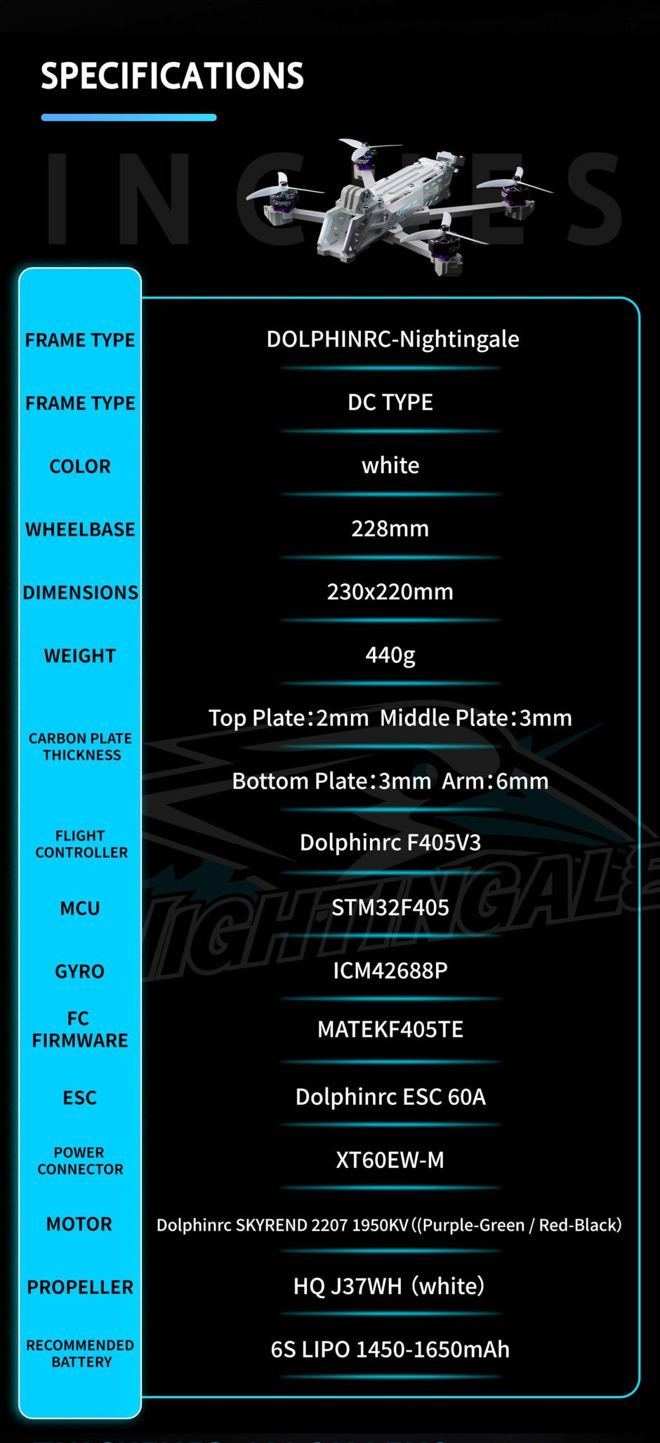 DolphinRC Nightingale X5 5 inch FPV Long Range Power Combo Kit, 2207 1950KV Brushless Motors & F405 60A Stack & Propellers for RC Drone Freestyle Racing DIY