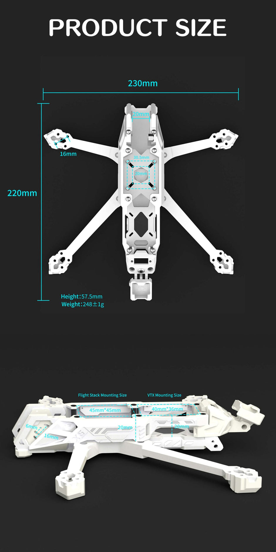 DolphinRC Nightingale X5 FPV Frame Kit