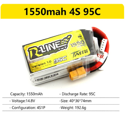 Tattu R-Line Gens Ace 1.0 2.0 LiPo-Akku 550/650/750/850/1050/1300/1550/1800 mAh 95C 3S 4S 6S für RC FPV Racing 