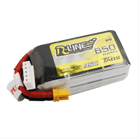 Batterie Lipo Tattu 650mAh 4s 14.8V 95C R-Line avec prise XT30