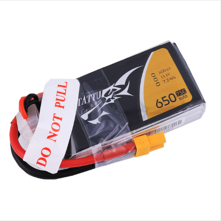 Batterie Lipo Tattu 650mAh 3S 75C 11.1V avec prise XT30