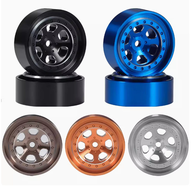 4pcs 1.3-inch aluminum alloy six-hole wheels with weighted weight, suitable for TRX4M defender original car tire skin SCX24 AX24