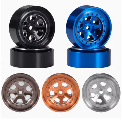 4pcs 1.3-inch aluminum alloy six-hole wheels with weighted weight, suitable for TRX4M defender original car tire skin SCX24 AX24