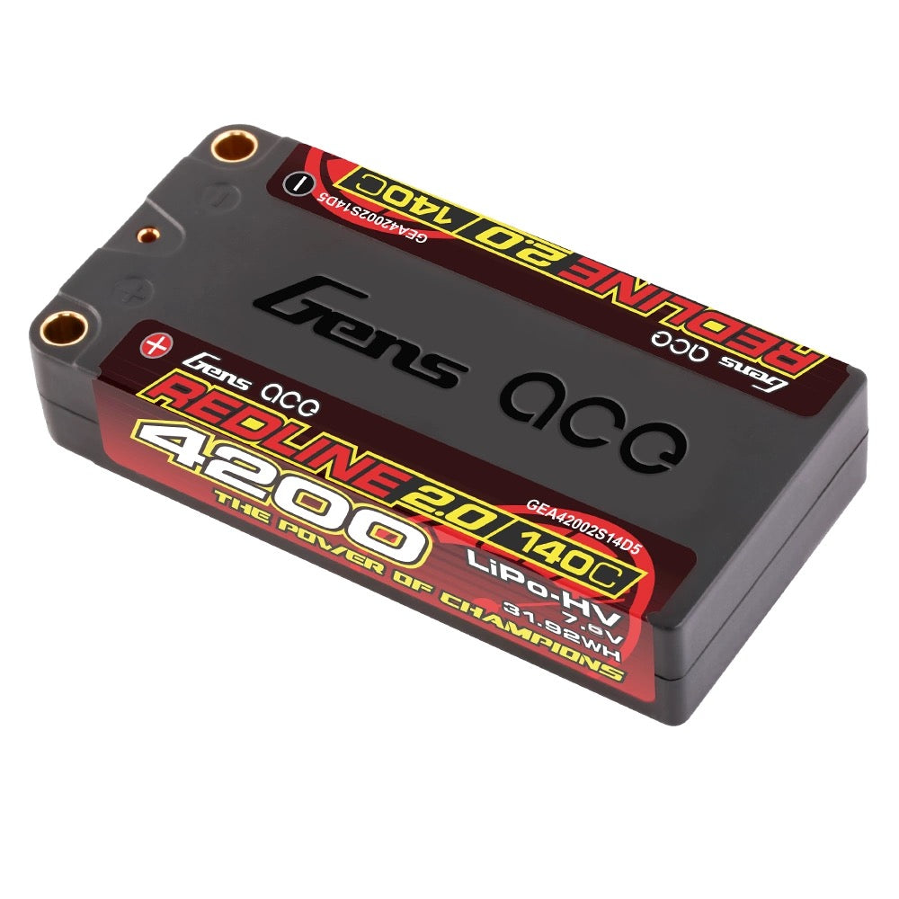 Gens Ace Redline 2.0 Serie 4200 mAh 2S 140C 7,6 V HardCase 111# HV Shorty Lipo-Akku mit 5,0 mm Bullet