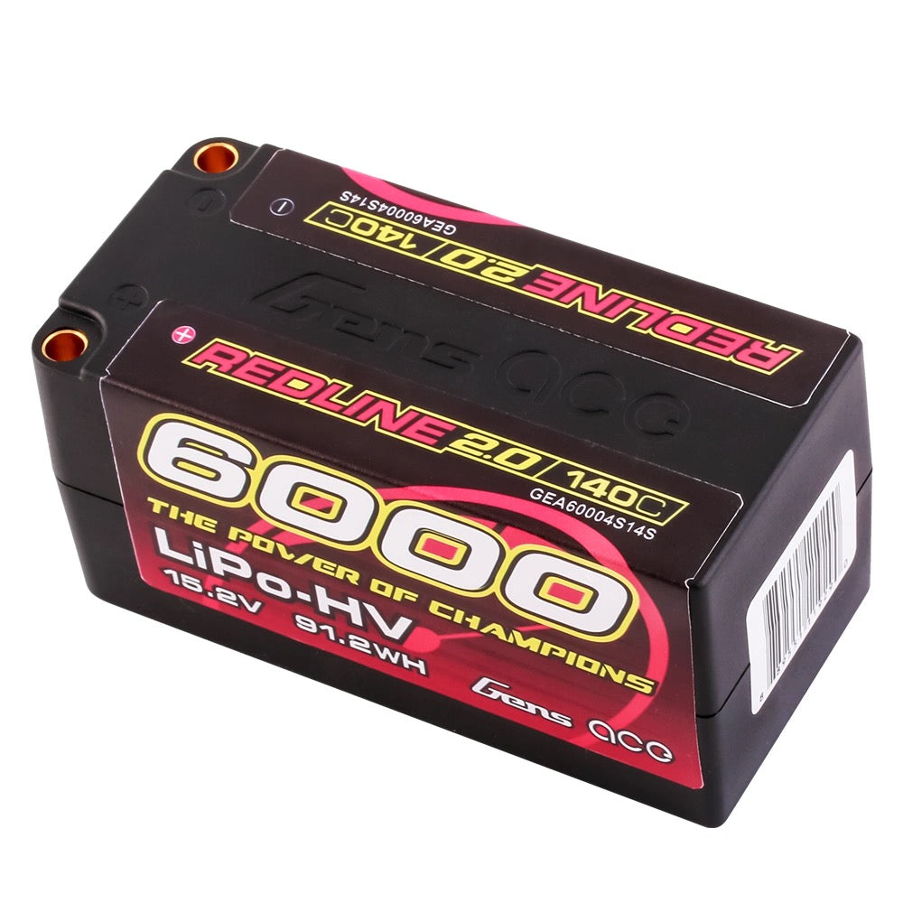 Gens Ace 6000mAh 4S 15.2V 140C HardCase 69# Redline 2.0 Series Lipo Battery With 5.0mm Bullet