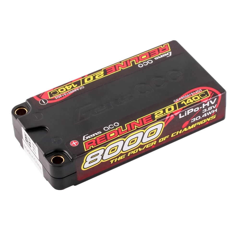 Gens Ace 8000mAh 1S 3.8V 140C HardCase 65# Redline 2.0 Series Lipo Battery With 5.0mm Bullet