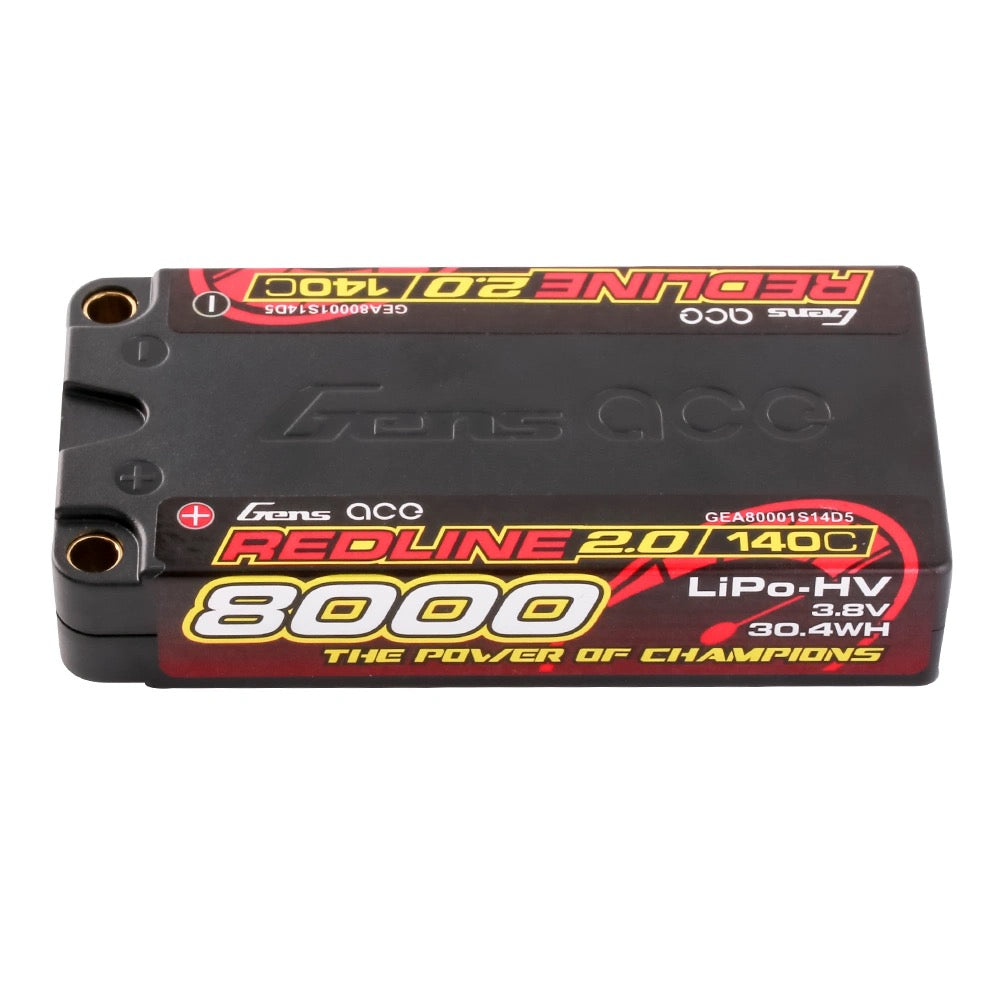 Gens Ace 8000mAh 1S 3.8V 140C HardCase 65# Redline 2.0 Series Batterie Lipo avec balle de 5,0 mm