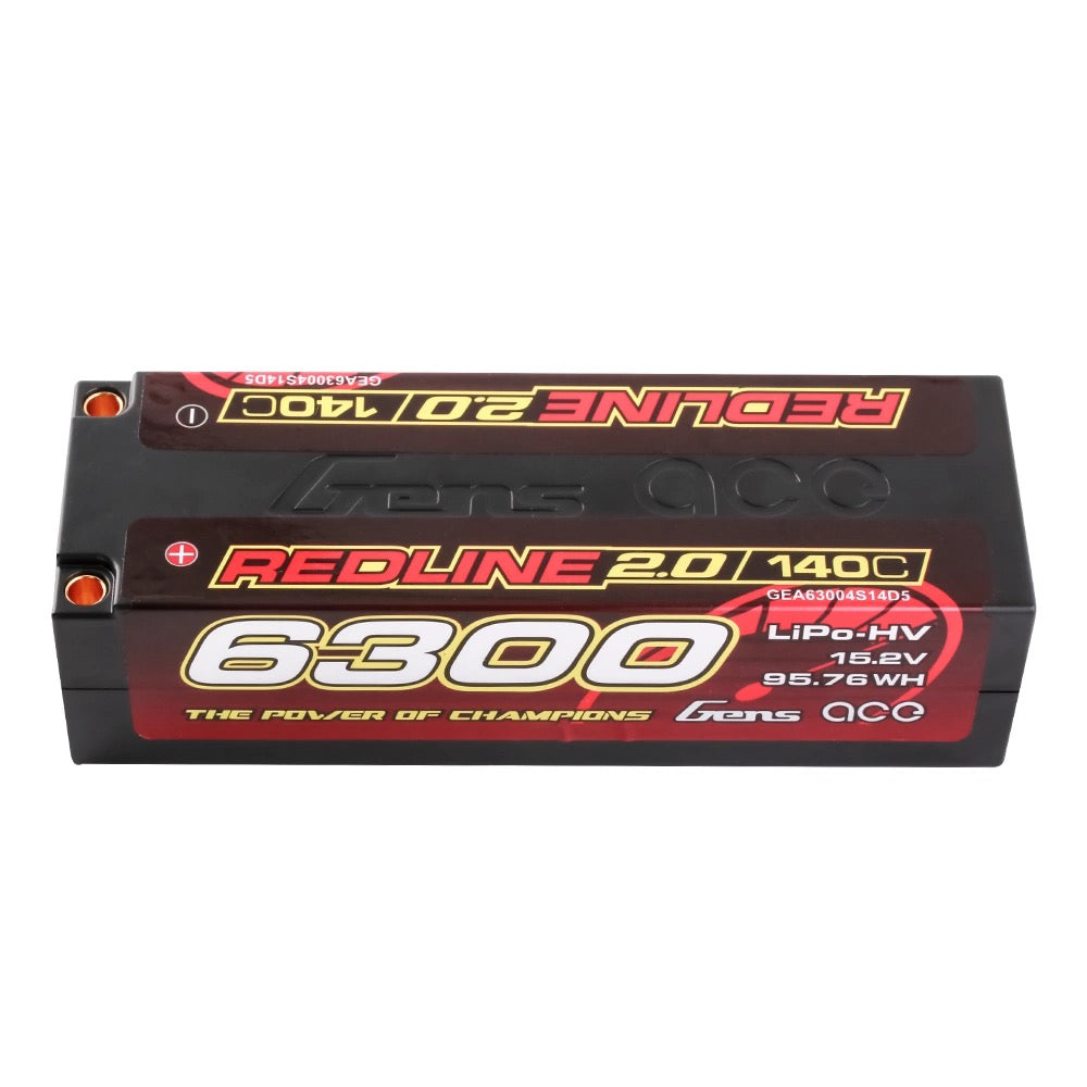 Gens Ace 6300mAh 4S 15.2V 140C HardCase 59# Redline 2.0 Series Lipo Battery With 5.0mm Bullet