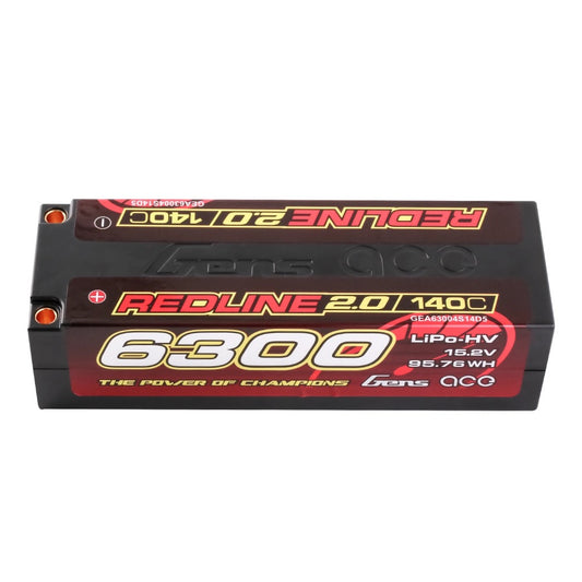 Gens Ace 6300mAh 4S 15.2V 140C HardCase 59# Redline 2.0 Series Batterie Lipo avec balle de 5,0 mm