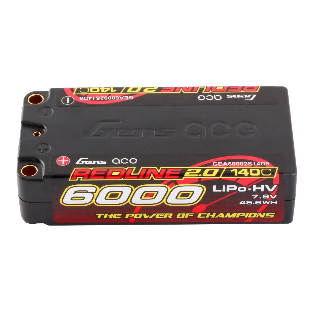 Gens Ace 6000mAh 2S2P 140C 7.6V HardCase HV Redline 2.0 Series Shorty Lipo Battery