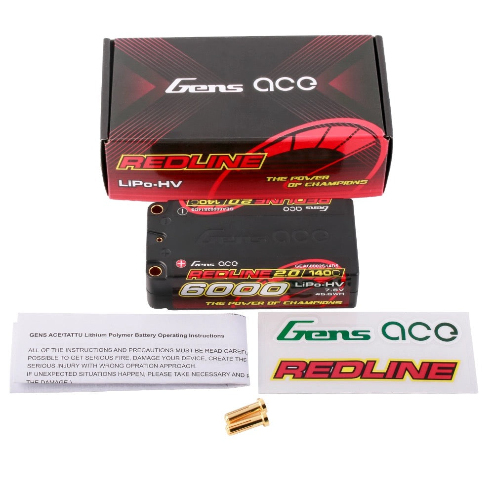 Gens Ace 6000 mAh 2S2P 140C 7,6 V HardCase HV Redline 2.0 Série Shorty Lipo Batterie