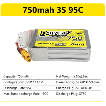 Tattu R-Line Gens Ace 1.0 2.0 LiPo Rechargeable Battery 550/650/750/850/1050/1300/1550/1800mah 95C 3S 4S 6S for RC FPV Racing