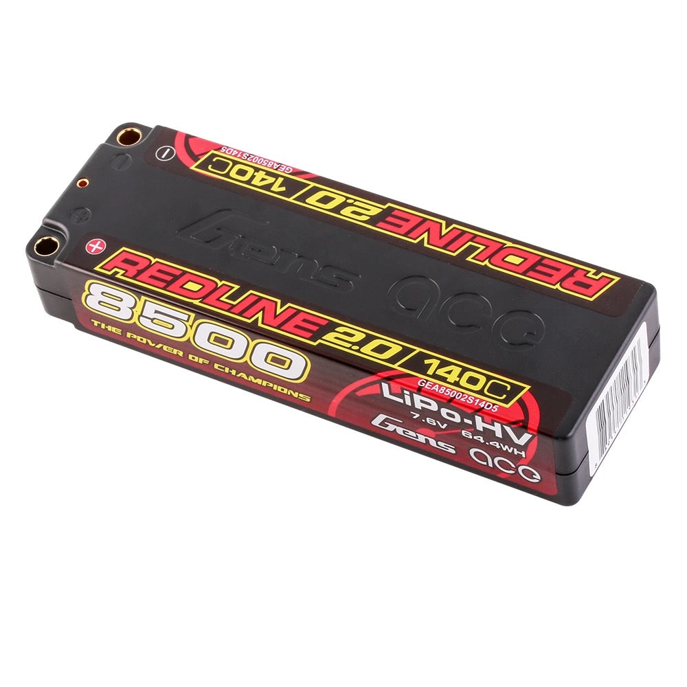 Gens Ace 8500mAh 2S 7.6V 140C HardCase 58# Redline 2.0 Series Lipo Battery With 5.0mm Bullet