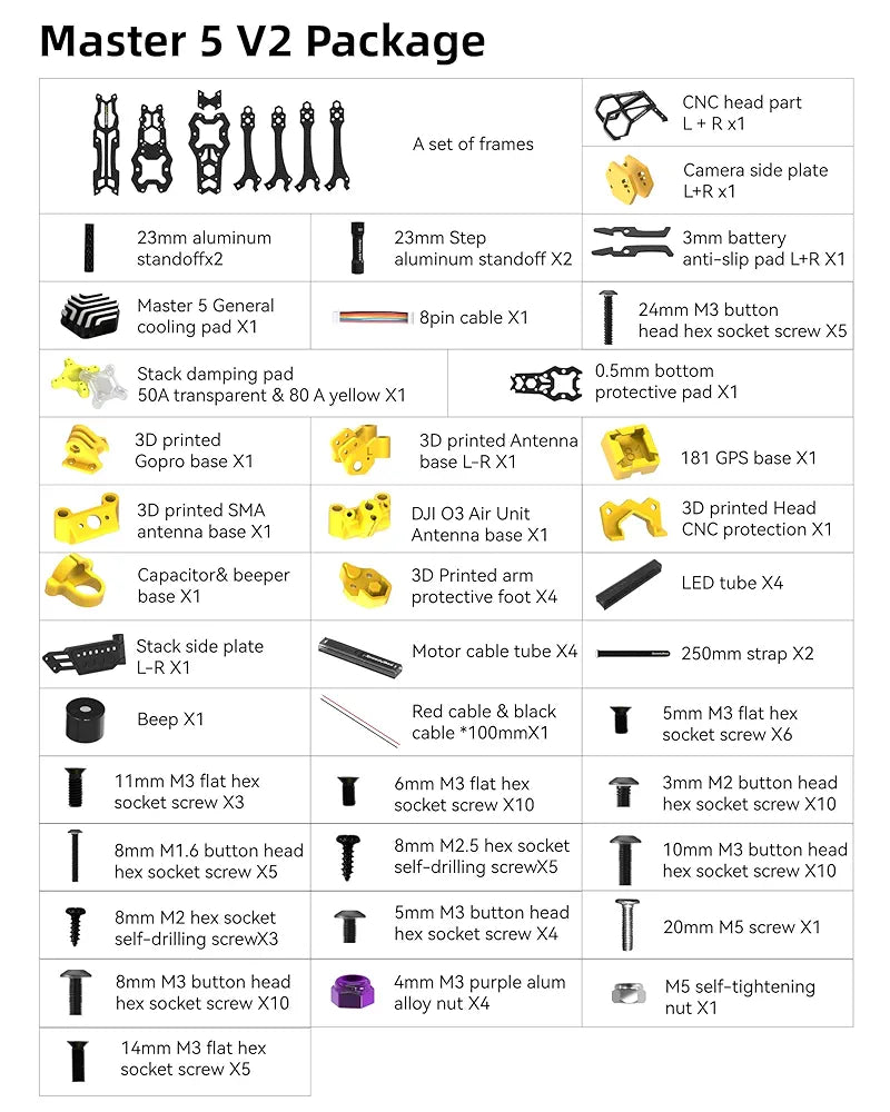 SPEEDY BEE Master 5 V2 Drone Frame - 226mm Wheelbase, Lightweight, Anti-Vibration, CNC Aluminum Alloy, DJI O3 Air Unit Compatible, Cinematic & Freestyle Flying