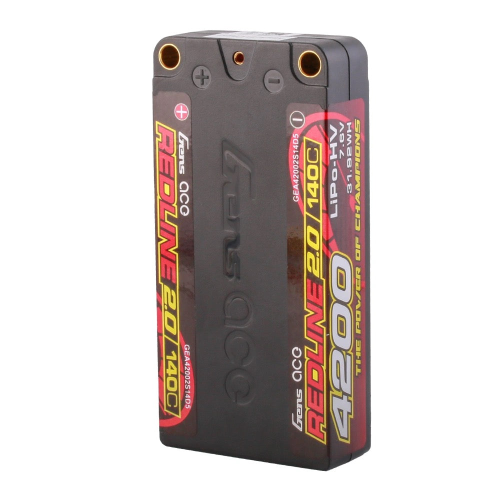 Gens Ace Redline 2.0 Series 4200mAh 2S 140C 7.6V HardCase 111# HV Shorty Lipo Battery With 5.0mm Bullet