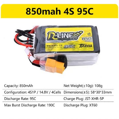 Tattu R-Line Gens Ace 1.0 2.0 LiPo Rechargeable Battery 550/650/750/850/1050/1300/1550/1800mah 95C 3S 4S 6S for RC FPV Racing