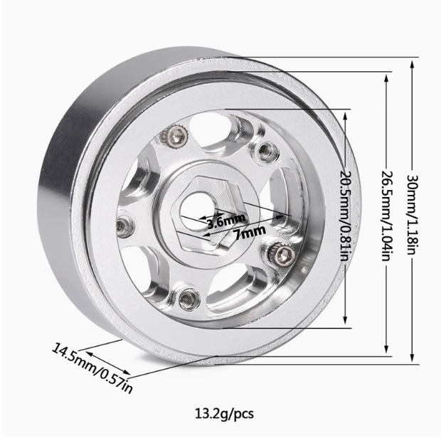 4pcs 1.0-inch Aluminum CNC Rims and Tires for 1/18 TRX4M, 1/24 SCX24, AX24, FCX24