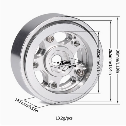 4pcs 1.0-inch Aluminum CNC Rims and Tires for 1/18 TRX4M, 1/24 SCX24, AX24, FCX24