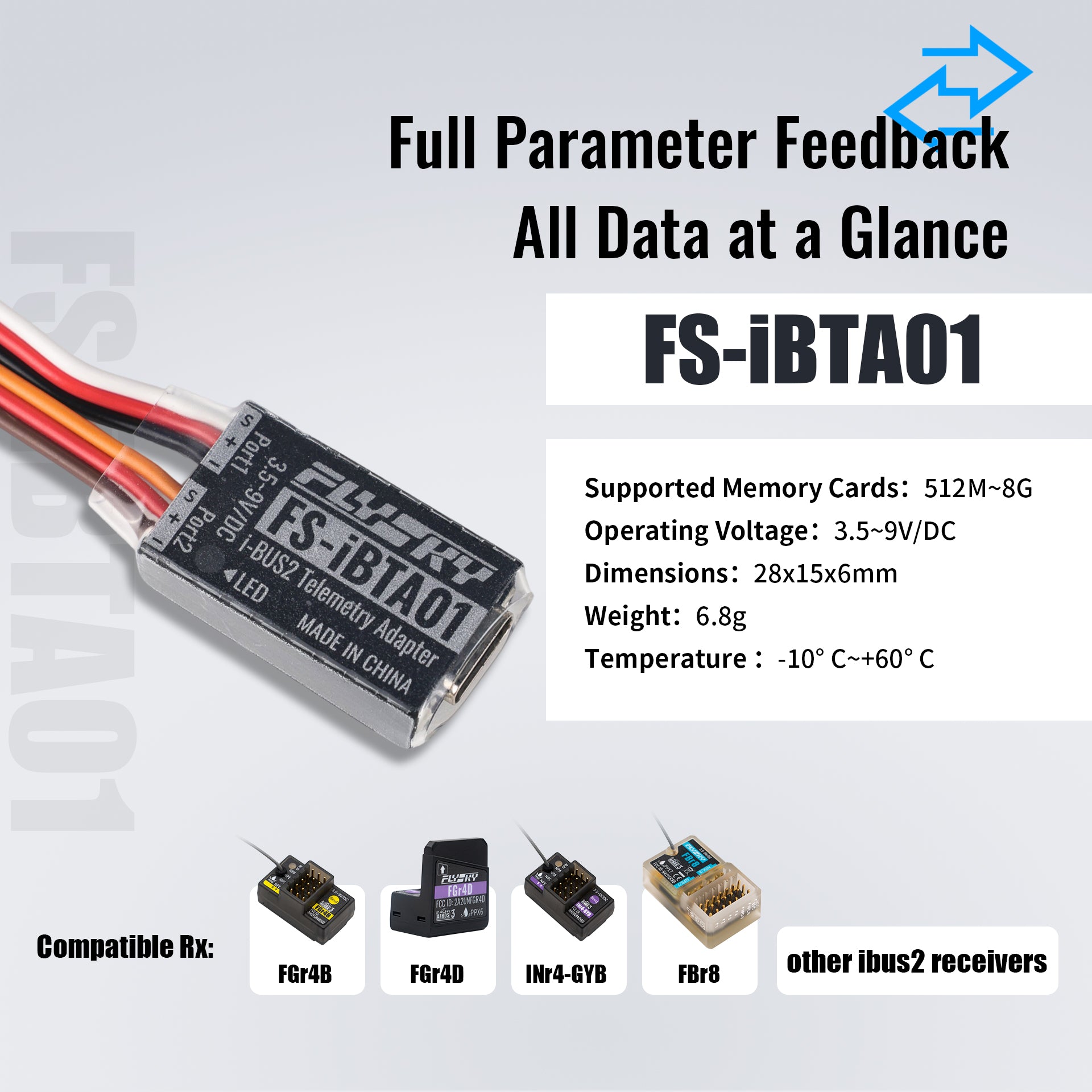 Flysky iBTA01 Telemetry Adapter works for Hobbywing ESC