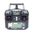A black Flysky FS-i6X 2.4GHz 10CH AFHDS 2A RC Transmitter with a dual antenna system and a digital display.