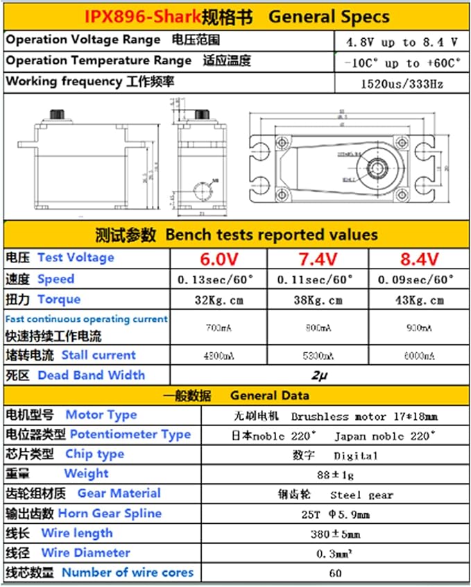 GDW IPX896 43Kg Coreless Servo Motor Brushless Metal Gear Digital Servo High Torque Waterproof for 1/8 1/10 RC Car TRX4 TRX6