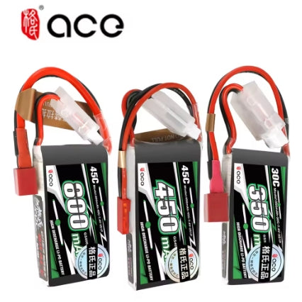 Gens ACE Lithium Battery 350mAh/450mAh/800mAh 2S 3S 7.4/11.1V 30C 45C with Plug for FPV Airplane Fixed Wing Drone Lipo Battery
