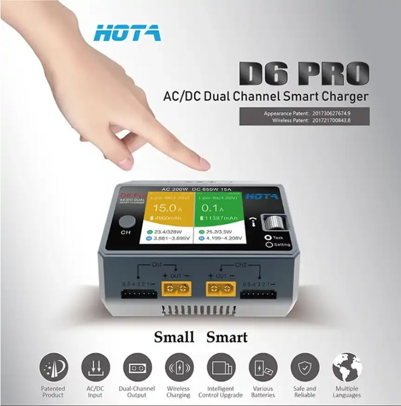 HOTA D6 Pro 325W 15A 1-6S Dual Channel AC/DC Smart Charger w/ Wireless Charging