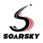 Logo of SOARSKY with a stylized 'S' and airplane on a white background