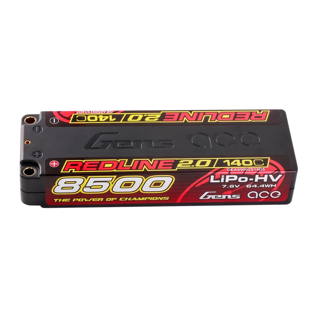 Gens Ace 8500mAh 2S 7.6V 140C HardCase 58# Redline 2.0 Series Batterie Lipo avec balle de 5,0 mm