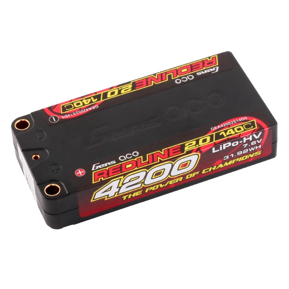 Gens Ace Redline 2.0 Series 4200mAh 2S 140C 7.6V HardCase 111# HV Shorty Lipo Batterie avec balle de 5,0 mm