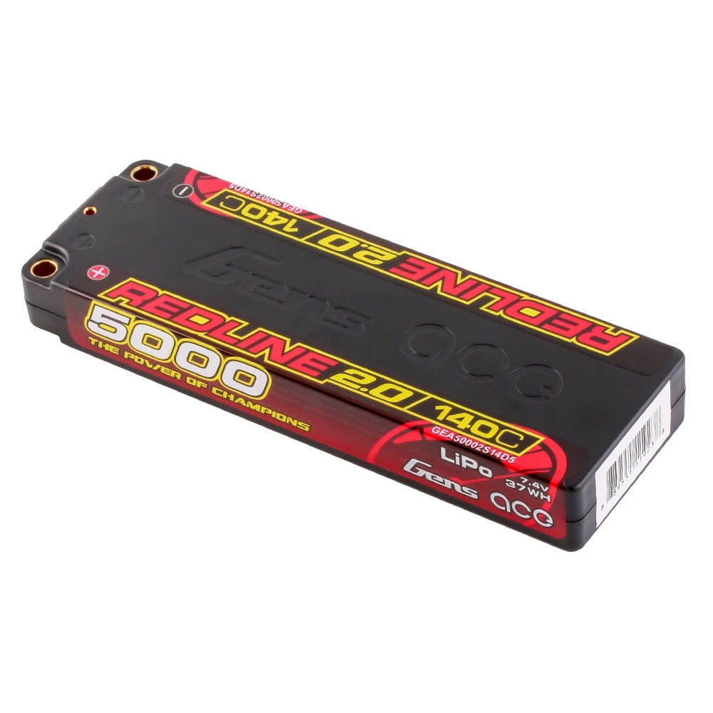 Gens Ace 5000mAh 2S 7.4V 140C HardCase 56# Redline 2.0 Series Batterie Lipo avec balle de 5,0 mm