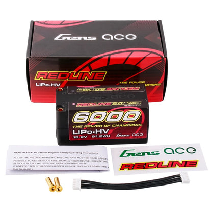 Gens Ace 6000mAh 4S 15.2V 140C HardCase 69# Redline 2.0 Series Batterie Lipo avec balle de 5,0 mm