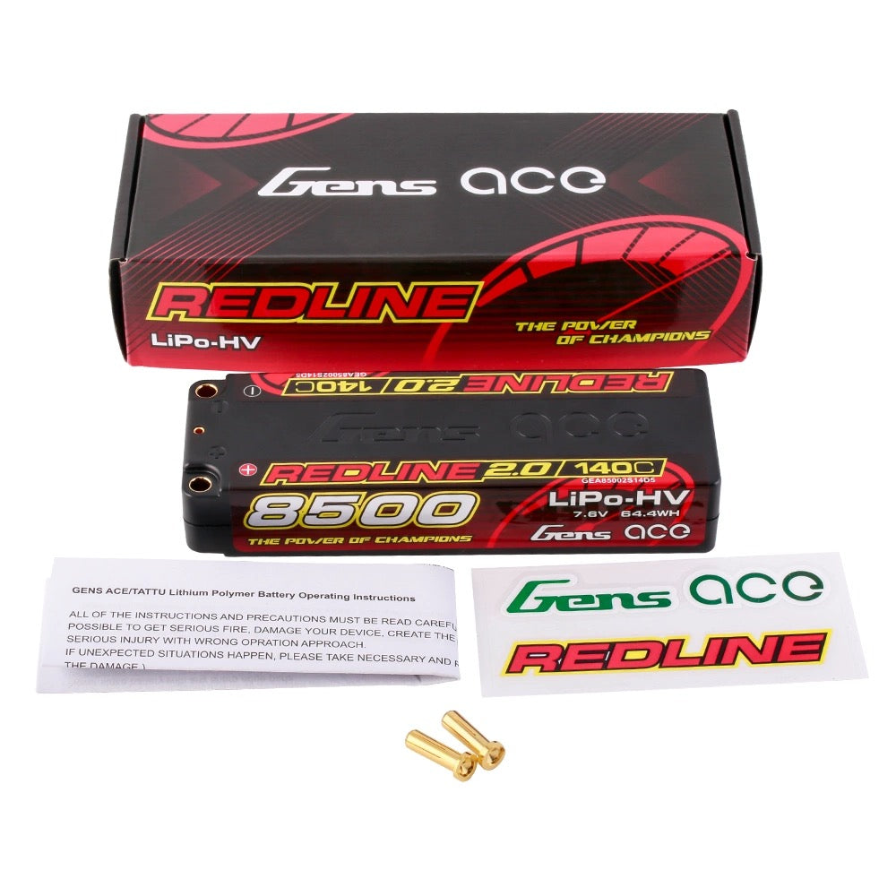 Gens Ace 8500mAh 2S 7.6V 140C HardCase 58# Redline 2.0 Series Lipo Battery With 5.0mm Bullet