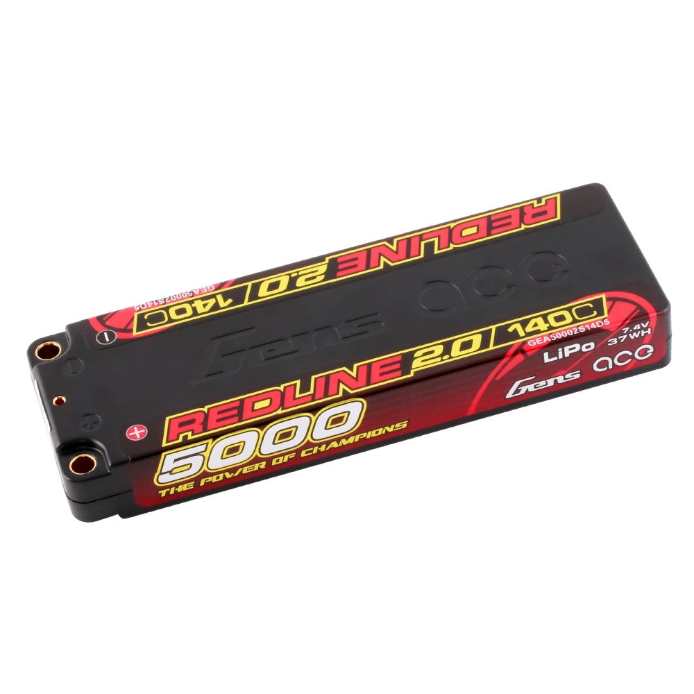 Gens Ace 5000mAh 2S 7.4V 140C HardCase 56# Redline 2.0 Series Lipo Battery With 5.0mm Bullet