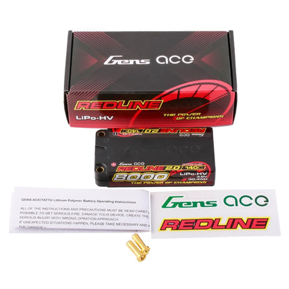 Gens Ace 8000mAh 1S 3.8V 140C HardCase 65# Redline 2.0 Series Batterie Lipo avec balle de 5,0 mm