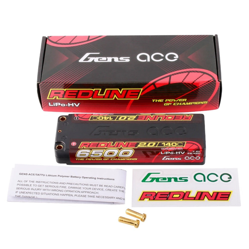 Gens Ace 6500mAh 2S 7.6V 140C HardCase 57# Redline 2.0 Series Batterie Lipo avec balle de 5,0 mm