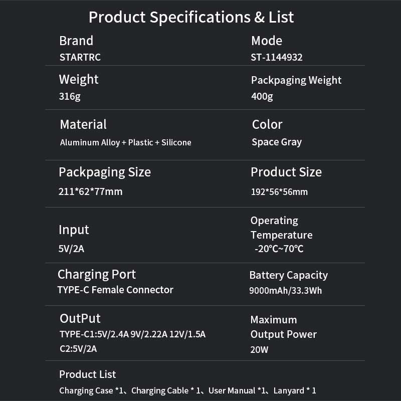 STARTRC 9000mAh LCD Fast Charging Case for DJI OSMO Pocket 3